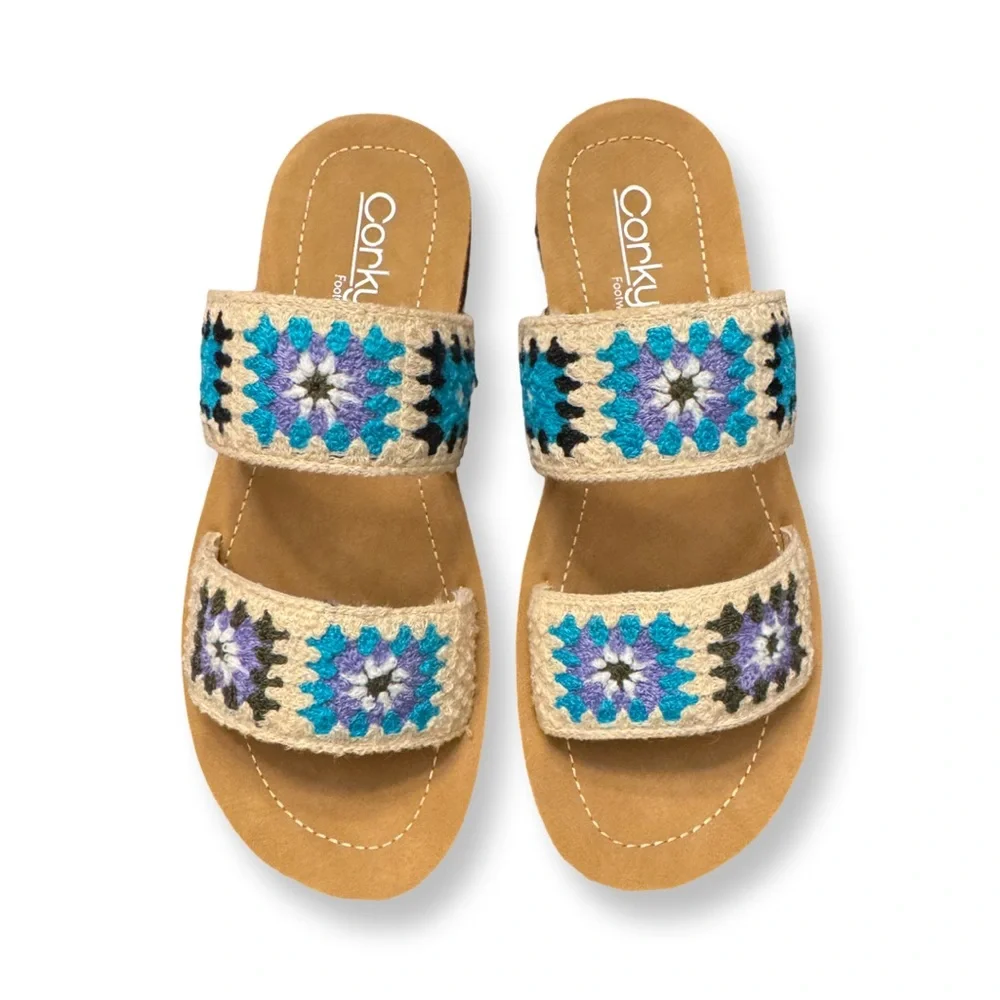 New Corkys Toodles Light Blue Embroidered Sandals - Picture 2 of 4